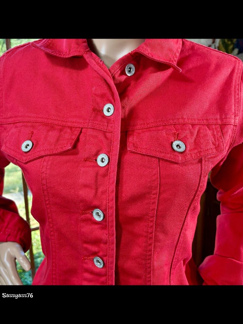 🆕THE TERRITORY AHEAD▪️Red 100% Cotton Seamed Fitted Jean Jacket - Picture 4 of 7